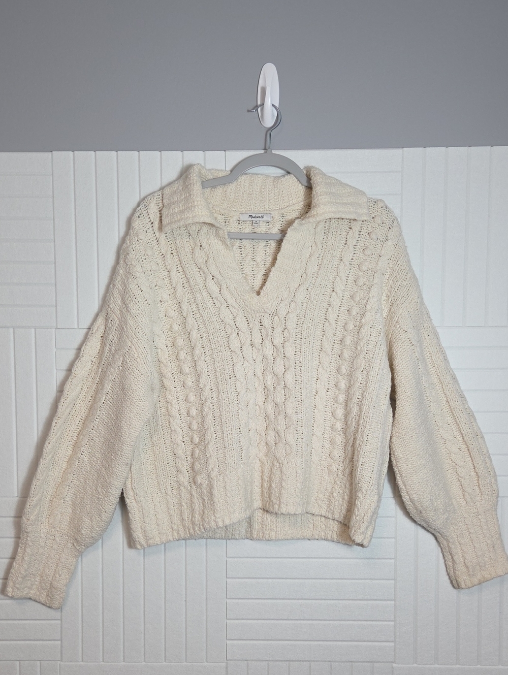 Madewell Ivory Chunky Knit Collared Sweater Size M